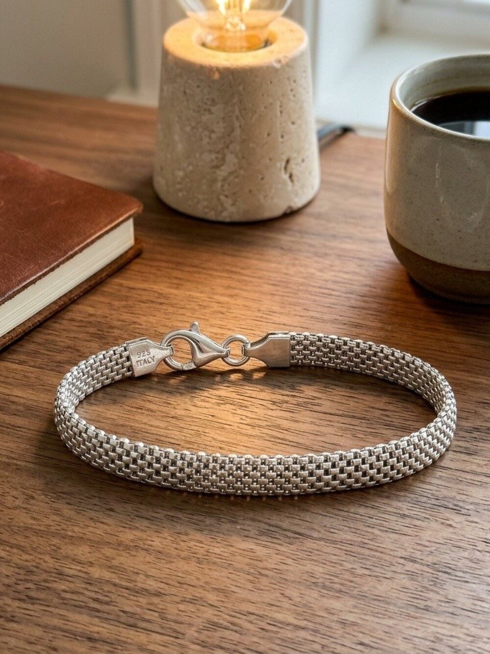 Italian Mesh Bracelet 925 Sterling Silver 5mm Flexible Woven Chain Bracelet